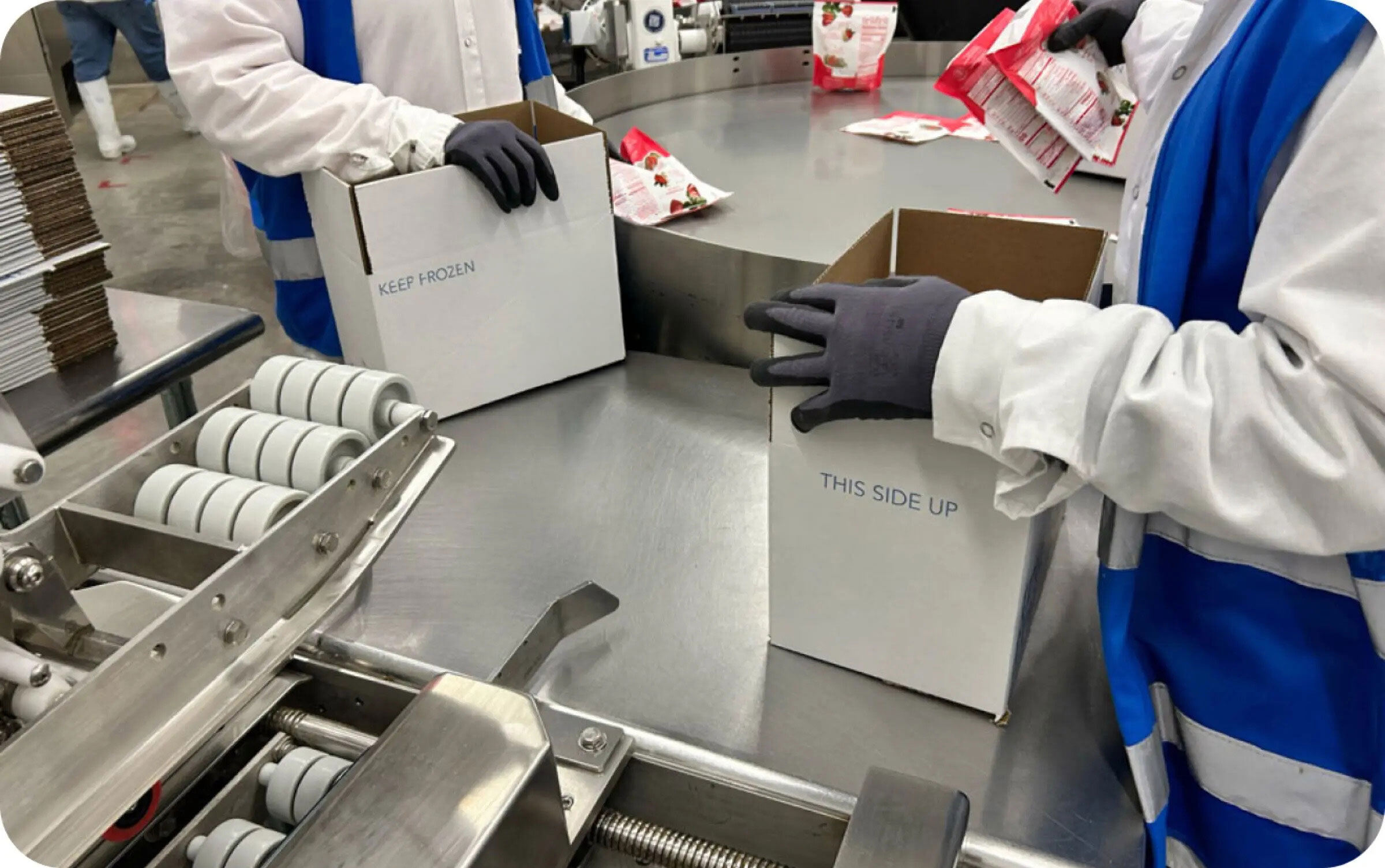 Team packaging product into boxes